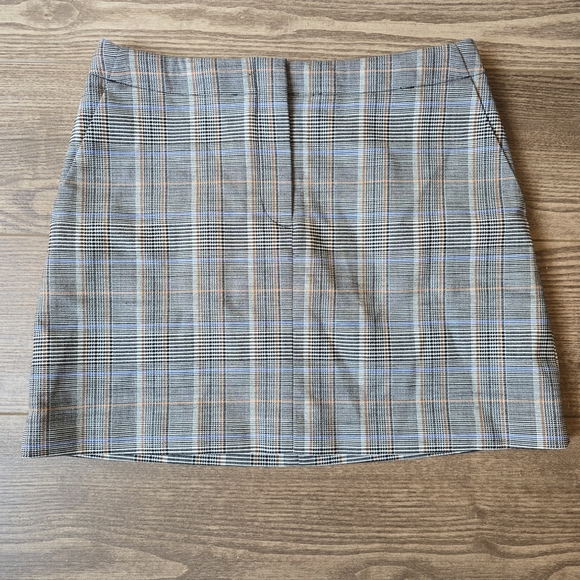 Theory Skirt Womens 6 Mini Gray Plaid Check Virgin Wool Blend Academia Preppy - Picture 1 of 6